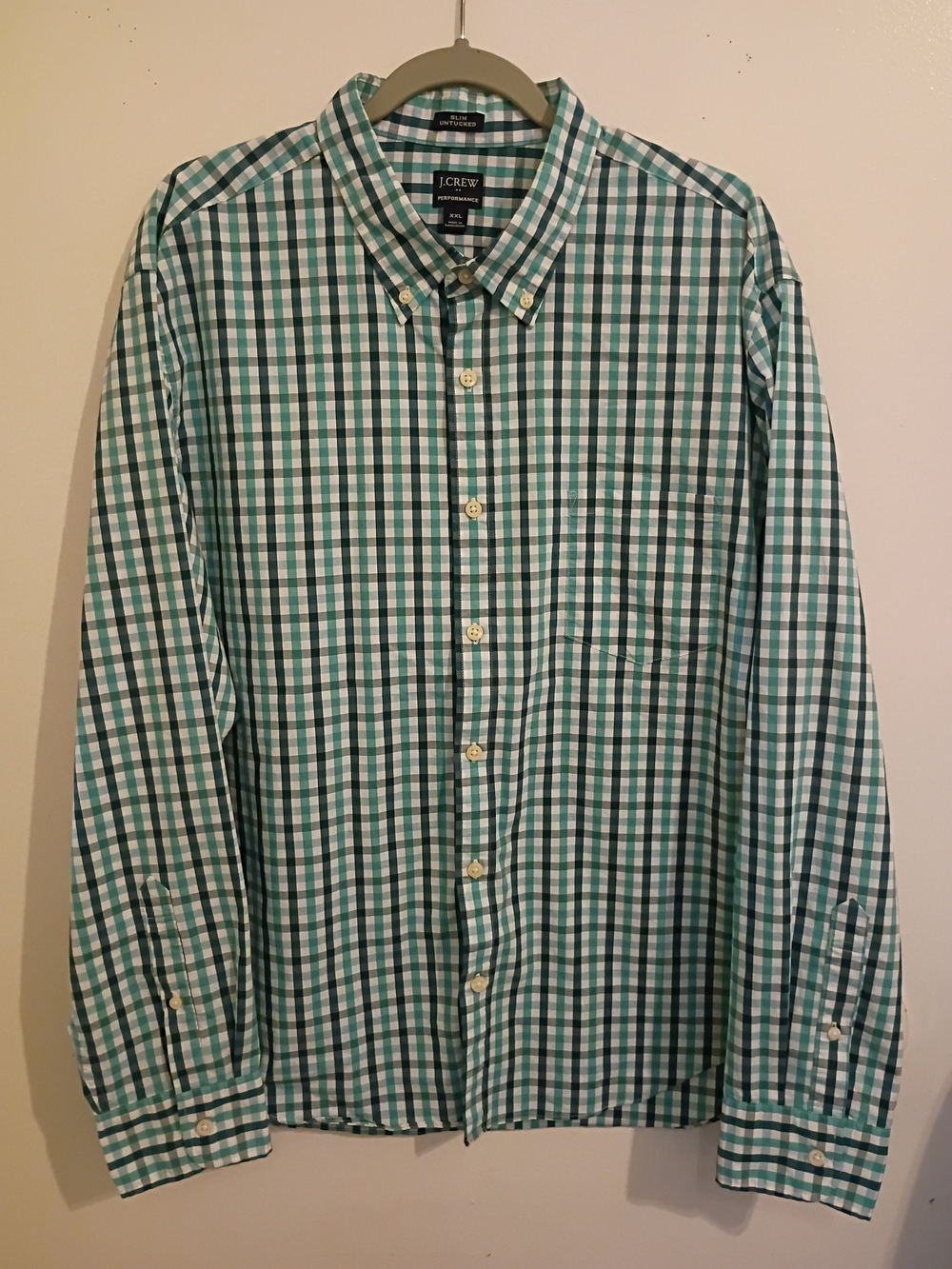J. Crew Men's Slim Untucked Teal Plaid Button-Down Shirt Sz XXL